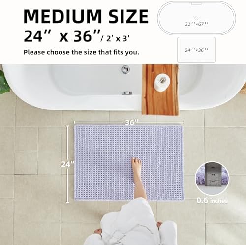 TYUU Waffle Bath Mat, Cute Bathroom Rugs Non Slip, 36x24 Lavender Cream - Image 2