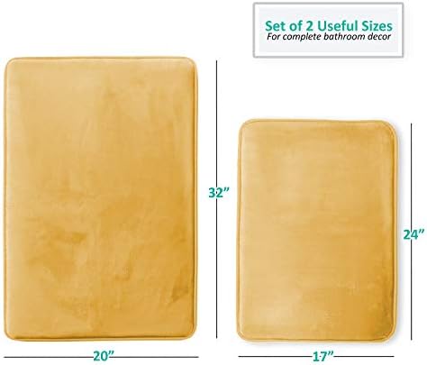 Clara Clark 2 Piece Bathroom Rugs Bath Mat Set, Velvet Memory Foam Bath Mats for Bathroom - Non-Slip, PVC Backing Bath Rugs, Washable - Dries Quickly, Gold - Image 3