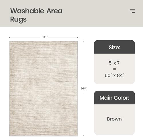 Valenrug Washable Rugs 5x7, Non Slip Large Area Rugs for Living Room, Brown - Image 2