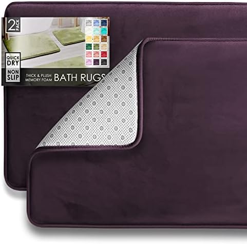 Clara Clark 2 Piece Bathroom Rugs Bath Mat Set, Velvet Memory Foam Bath Mats for Bathroom - Non-Slip, PVC Backing Bath Rugs, Washable - Dries Quickly, Purple by ClaraClark