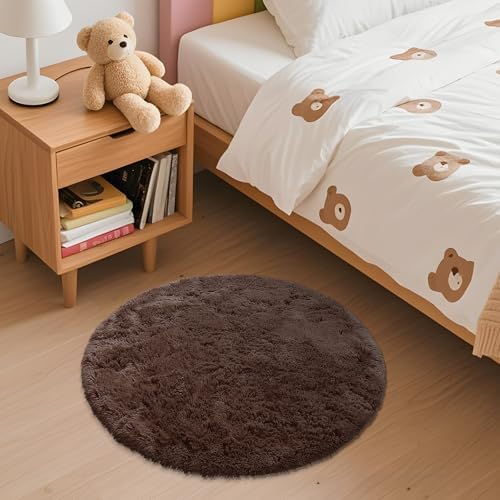 OLANLY Coffee Round Rugs for Bedroom - Machine Washable, 2 ft Circle Area Rugs for Living Room, Soft and Fluffy Shaggy Carpet for Teen Girls and Boys, Nursery Rooms, Dorms, Home Decor Aesthetic - Image 3