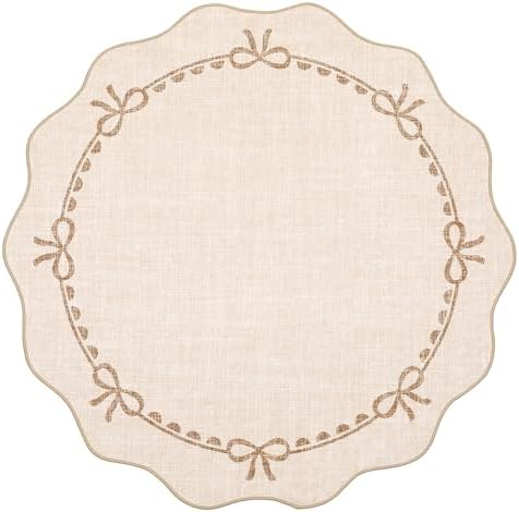 GarveeHome 6ft Round Rugs Washable Scalloped Bow Rug for Bedroom, Beige - Image 4