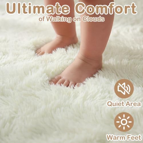 PAGISOFE Fluffy Shag Area Rugs for Bedroom Living Room, Cream White Super Soft Fuzzy Shaggy Carpets for Girls Boys Bedroom,Indoor 4x6 Bedside Rug Kids - Image 2
