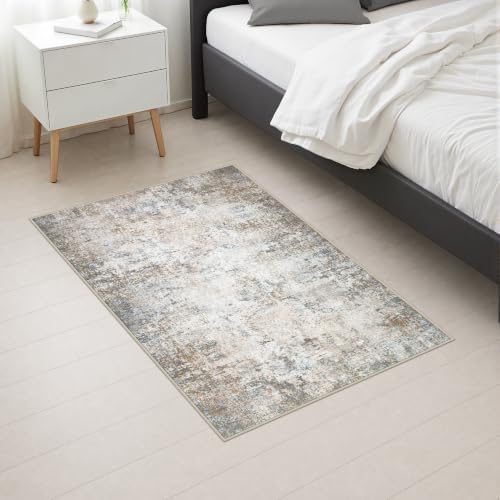 2x3 Washable Entryway Rug: Modern Abstract Indoor Soft Carpet Brown - Image 5