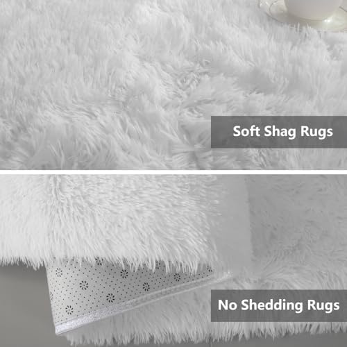 Shag Runner Rug for Bedroom Living Room 2x6 Upgrade Non-Slip Fluffy Soft Bedside Rugs,White Shaggy Carpet for Livingroom Dorm Home Decor Aesthetic - Image 5
