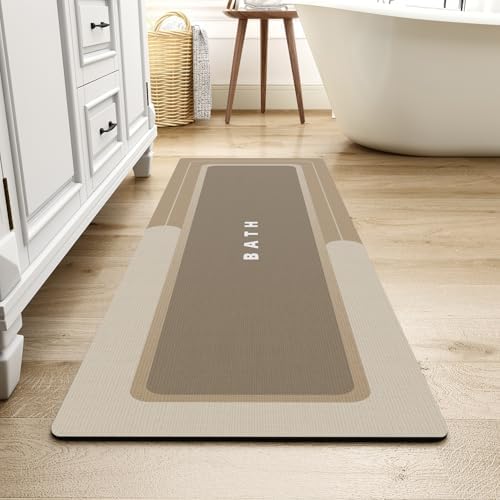 MontVoo-Bath Mat Rug Long Non Slip Super Absorbent Bathroom Runner Stain Resistant Quick Dry Thin Bathroom Mat Fit Under Door-17"x50",Beige by MontVoo