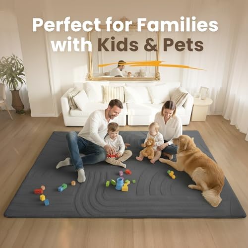 1.3" Thick Fluffy Baby Play Mat for Floor,Elasti Foam Padded Area Rug for Living Room Bedroom,Ultra Soft 3D Carved Kids Rug,Non-Slip Nursery Crawling Mat for Toddlers,4’x6’ Playroom Carpet(Charcoal) - Image 3
