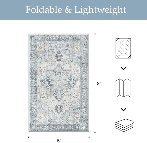 GENIMO Indoor Outdoor Rug, Washable for Patio and Deck, Light Blue, 5x8 - Image 2