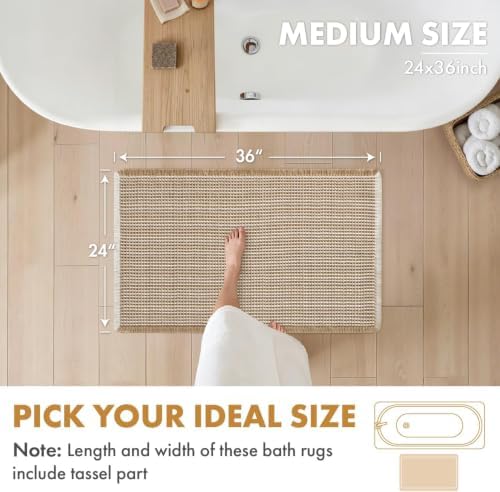 MIULEE Set of 2 Waffle Bathroom Rugs Boho Bath Mat Brown&White 24x36 Inch - Image 2