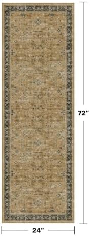 Washable 2x6 Entryway Runner Rug, Boho Kitchen Floor Mat for Indoor Entrance and Bathroom, Vintage Rustic Brown and Charcoal Olive Decor, Non-Slip Stain Resistant Low-Pile Throw Rug - Image 2
