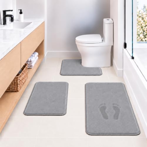 RUN HELIX Bathroom Rugs Sets 3 Piece, Soft Absorbent Memory Foam Bath Mats Set, Dry Fast Bath Mat, Machine Washable Bath Rug Set for Bathroom （Ash Gray） by RUNHELIX