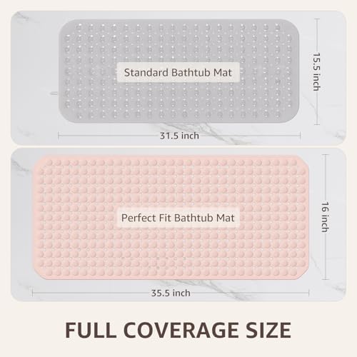 OTHWAY Bath Tub Shower Mat Non Slip, Bathtub Floor Liner Mats for Inside Shower Bathroom, Suction Cups and Drain Holes for Feet Scrubbing, Machine Washable, Soft on Feet, 35x16 Inch, Light Pink - Image 4