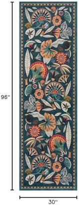 Zealude Boho Washable Green Bathroom Kitchen Runner Rug, 2x8 Egypt Hallway Entryway Rug Runner, Non Slip Botanical Floral Vintage Carpet for Entry Living Laundry Room (Dark Green, 2 x 8) - Image 2