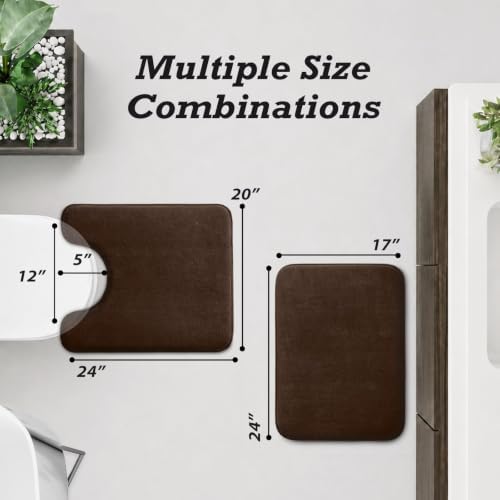 HUXMEYSON Bathroom Rugs Sets 2 Piece, Non-Slip & Quick Dry Bath Mat Set, Ultra Soft Velvet Bath Rugs for Bathroom, Toilet and Shower Floor, Brown - Image 2