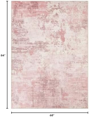 UERMEI 5x7 Area Rug Living Room Rugs - Washable Neutral Modern Abstract Soft Thin Large Rug Indoor Floor No Slip Rug Carpet for Bedroom Under Dining Table Home Office Decor - Pink - Image 2
