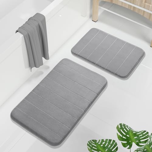Yimobra Memory Foam Bathroom Rugs Sets 2 Piece - Super Soft Absorbent Quick Dry Bath Mat Set, Machine Washable Non Slip Floor Carpet for Tub Shower & Single Sink (17x24 & 31.5x20 Inch, Gray) by Yimobra
