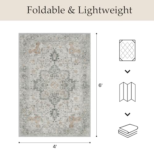 GENIMO Indoor Outdoor Rug, Washable for Patio and Deck, Ivory Grey, 4x6 - Image 2