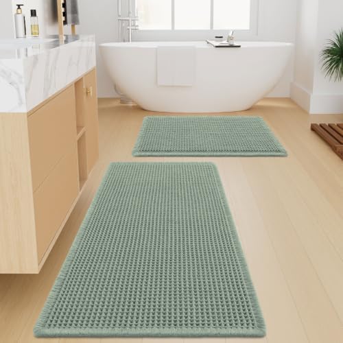 Smiry Waffle Bathroom Rugs Sets 2 Piece (60x20+30x20, Sage Green) by Smiry