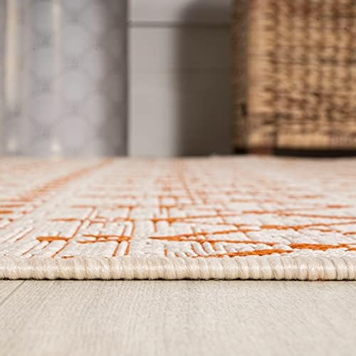 JONATHAN Y Moroccan Geometric Indoor Outdoor Square Area Rug 5X5 Cream/Orange, Ourika Textured Weave for Backyard, Patio, Porch, Easy-Cleaning, High Traffic, Pet-Friendly, Non-Shedding (SMB108O-5SQ) - Image 4