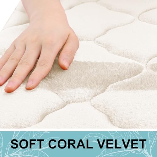 OLANLY Memory Foam Bath Mat Rug 47x32, Ultra Soft Bathroom Rugs, Ivory - Image 2