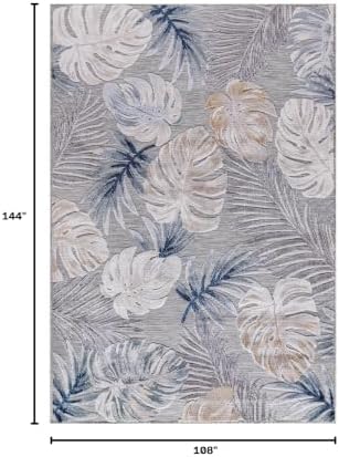 CAMILSON Indoor Outdoor Rug, Blue 9’x12’ Leaf Tropical Botanical Area Rugs for Indoor and Outdoor patios, Easy-Cleaning Non-Shedding Living Room, Garden and Kitchen Washable Outside Carpet (9x12) - Image 2