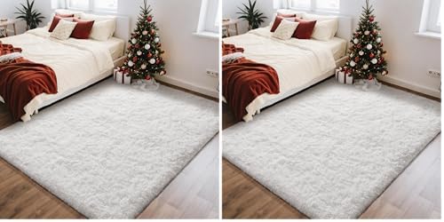 Ophanie White Rugs for Bedroom Fluffy, 4x6 Nursery Soft Fuzzy Shag Plush Shaggy Bedside Area Rug, Living Room Carpet for Girls Kids Baby Teen Dorm Home Decor Aesthetic (Pack of 2) by Ophanie