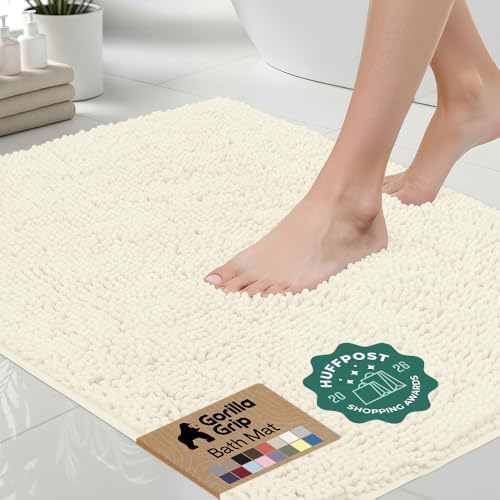 GORILLA GRIP Bath Rug Mat for Bathroom, Thick Chenille, 44x26 Ivory Cream by GorillaGrip