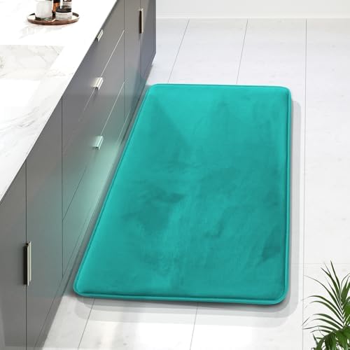 Clara Clark Bathroom Rugs, Velvet Memory Foam Bath Mat, Non-Slip Bath Rugs, Machine Wash, Dries Quickly, Ultra Soft Plush Bath Mats for Bathroom, 24 x 36, Teal Blue by ClaraClark