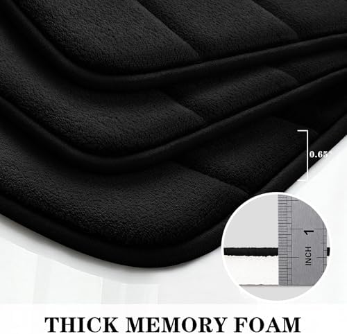 BYSURE Black Memory Foam Bathroom Rug Set 3 Piece 17"x24"+20"x32"+U Shape 20"x24" - Image 5