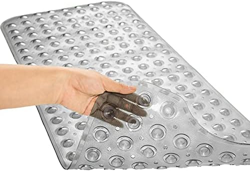 TEESHLY Bathtub Mats for Shower Tub, Extra Long Non-Slip 39 x 16 Inch Bath Mat with Drain Holes and Suction Cups, BathMat for Bathroom with Machine Washable (Clear Grey) - Image 2