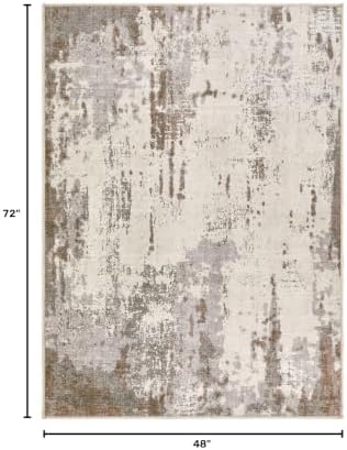UERMEI 4x6 Area Rug Living Room Rugs - Washable Neutral Modern Abstract Soft Thin Rug Indoor Floor No Slip Rug Carpet for Bedroom Under Dining Table Home Office Decor - Brown/Grey/Beige - Image 2