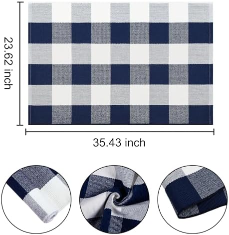 Fall Front Door Mat Outdoor 24"x35"Blue and White Buffalo Plaid Outdoor Rug - Image 2