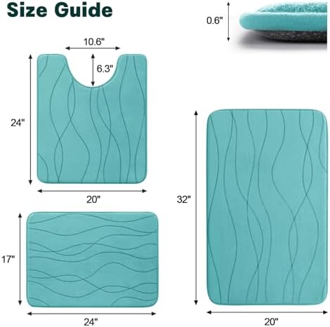 YIHOUSE Bathroom Rugs Set 3 Piece, Memory Foam Bath Mat Teal - Image 2