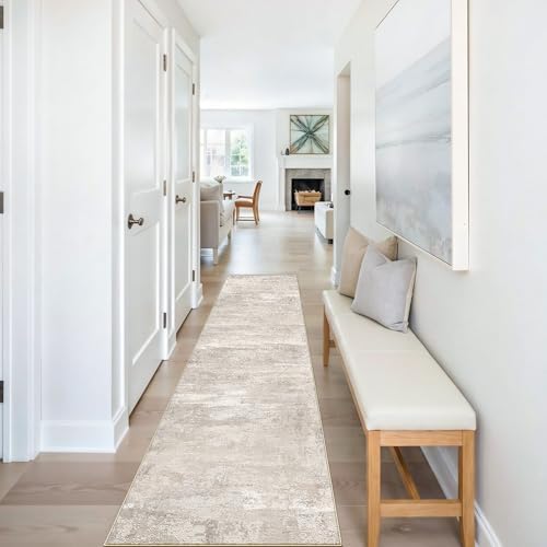 YOUFORTONG 2x9 Runner Rug Washable - Modern Abstract Non Slip Hallway Entryway Carpet Low Plie Stain Resistant Rugs for Bedroom Indoor Soft Home Decor Thin Floor Mat for Bathroom 2x9 Beige - Image 3