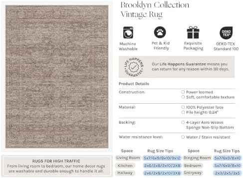 HUGEAR Brown Runner Rug 2x6 Washable Neutral Rug for Hallway - Image 3
