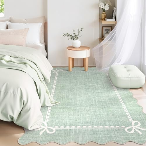 GarveeHome Scalloped Bow Rug 3x5 Washable Rugs for Living Room, Sage Green - Image 2