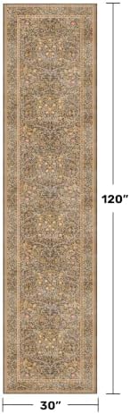 Brown 2'6" x 10' Hallway Runner Rug Non Slip - Washable Kitchen Rug Stain Resistant, 10ft Extra Long Thin Entryway Indoor Mats, Soft Boho Vintage Gold Brown Floral Indoor Carpet Runner Décor Low Pile - Image 2