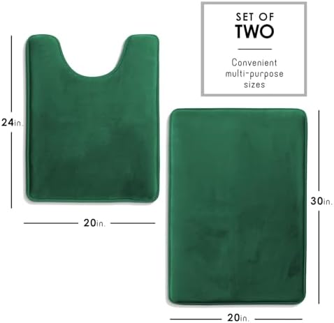 Clara Clark 2 Piece Bathroom Rugs, Velvet Memory Foam Bath Mat Set, Non-Slip Bath Rugs, Machine Wash, Dries Quickly, Ultra Soft Plush Bath Mats for Bathroom, 17 x 24 + Contour, Hunter Green - Image 2