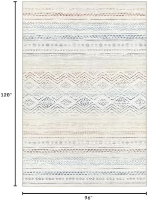 Tortania Area Rug Living Room Rugs- 8x10 Washable Large Soft Neutral Boho Moroccan Bohemian Farmhouse Rug Indoor Floor Carpet for Bedroom Under Dining Table Home Office Decor - Multicolor - Image 2