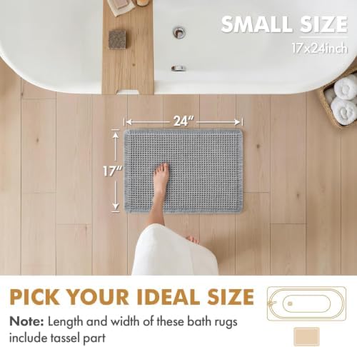 MIULEE Set of 2 Waffle Bathroom Rugs Boho Bath Mat Light Grey 17x24 Inch - Image 2