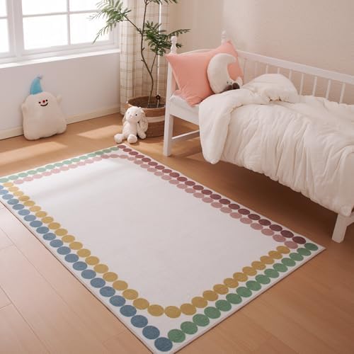 Amazon Basics Kids Printed Area Rug, Soft, Non-Slip, Machine Washable, 4' W × 6' L, Colorful Dots - Image 2