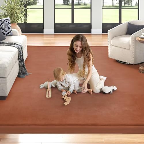 Baby Play Mat for Floor Nursery Muscle Mat Area Rug Playroom Rug 79x79" Elastic Foam 1.3" Thick Crawling Mat for Babies,Toddlers(Brick Red) - Image 2