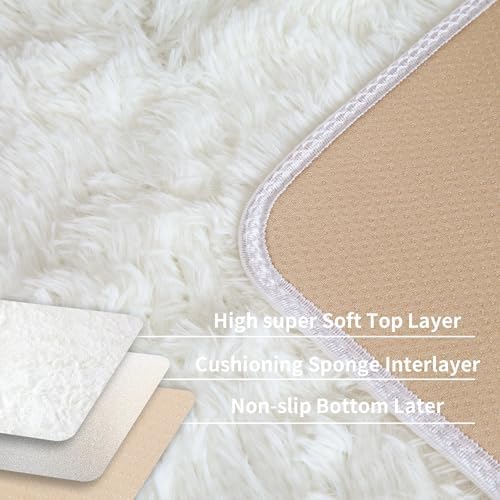KCHOWUA Cream White Fluffy Area Rug 2x6, 2 Pcs Machine Washable Fuzzy - Image 4