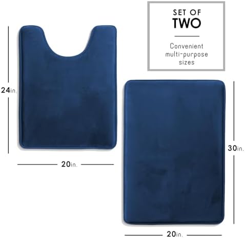 Clara Clark 2 Piece Bathroom Rugs, Velvet Memory Foam Bath Mat Set, Non-Slip Bath Rugs, Machine Wash, Dries Quickly, Ultra Soft Plush Bath Mats for Bathroom, 20 x 32 + Contour, Blue - Image 2