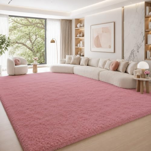 9x12 Ft Blush Pink Fluffy Area Rug for Living Room, Soft Washable by OHWPEAT