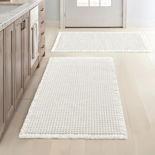 MIULEE Set of 2 Waffle Bathroom Rugs Boho Bath Mat White 20x32 Inch by MIULEE