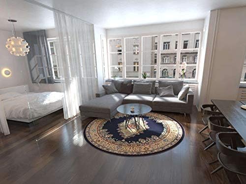 Unique Loom Reza Collection Traditional Persian Style Area Rug, 8' 0" x 8' 0", Navy Blue/Ivory - Image 2