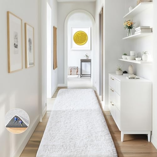 Ophanie Runner Rug for Hallway, 2x6 Washable Non-Slip Fluffy Soft Bedside Rugs, Bedroom Living Room Shaggy Carpet for Kids Girls Boys Dorm Nursery Home Decor Aesthetic, White by Ophanie