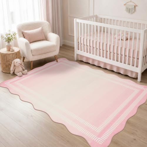 Washable 3x5 Rug, Soft Non Slip Ombre Pink Rugs for Bedroom Girls by Leccod