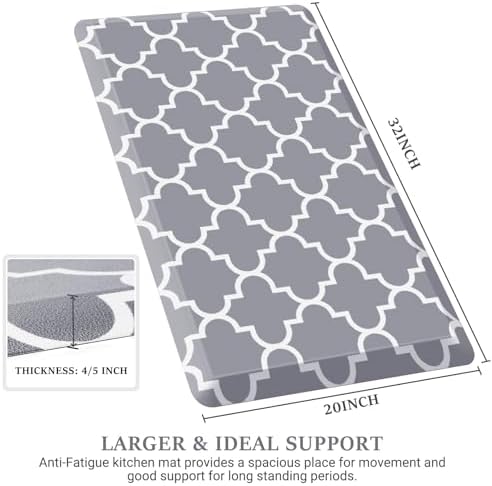 WISELIFE Anti Fatigue Mats for Kitchen Floor, 20" x 32", 4/5 Inch, Grey - Image 2